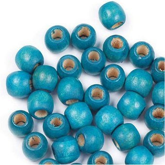 Dreadz Small Wooden Barrel Hair Beads (5mm Hole) x 6 Bead Pack (Blue)