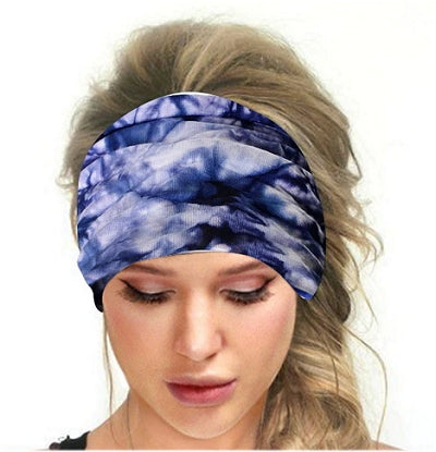 Dreadz Dark Blue Tie Dye Dreadlock Headband/Headwrap  shown worn by female model