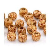 Dreadz Wooden Patterned Brown Chain Dreadlock Hair Beads (7.4mm Hole) x 3 Bead Pack