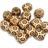 Dreadz Wooden Patterned Cream Wheel Dreadlock Hair Beads (7.4mm Hole) x 3 Bead Pack