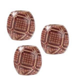 Three wooden patterned 7.4 millimetre hole grid dreadlock hair beads displayed against white background