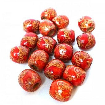 Dreadz Wooden Patterned Red Paisley Dreadlock Hair Beads (7.4mm Hole) x 3 Bead Pack