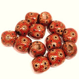 Dreadz Wooden Patterned Red Wheel Dreadlock Hair Beads (7.4mm Hole) x 3 Bead Pack