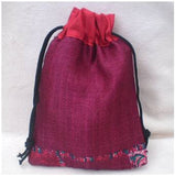 Fair Trade Sari Silk Drawstring Dreadlock Bead Pouch #03 Burgundy/Red/Ethnic Design