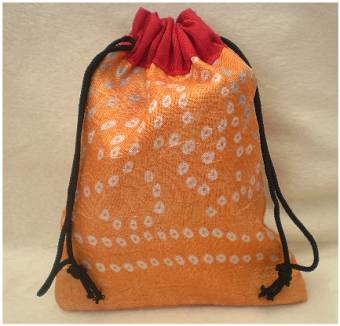 Fair Trade Sari Silk Drawstring Dreadlocks Bead Pouch #08 Orange/Red Circles