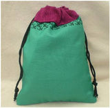 Fair Trade Sari Silk Drawstring Dreadlocks Bead Pouch #12 Aqua/Purple Ethnic