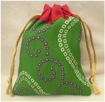 Fair Trade Sari Silk Drawstring Dreadlocks Bead Pouch #14 Green/Purple/Red Tribal