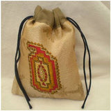 Fair Trade Sari Silk Drawstring Dreadlocks Bead Pouch #15 Tan/Orange/Gold Ethnic
