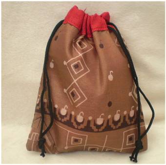 Fair Trade Sari Silk Drawstring Dreadlocks Bead Pouch #17 Brown/Red Tribal