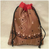 Fair Trade Sari Silk Drawstring Dreadlocks Bead Pouch #17 Brown/Red Tribal