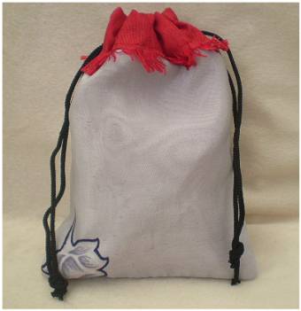Fair Trade Sari Silk Drawstring Dreadlocks Bead Pouch #18 Grey/Red Floral