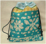 Fair Trade Sari Silk Drawstring Dreadlocks Bead Pouch #09 Blue/Gold Floral