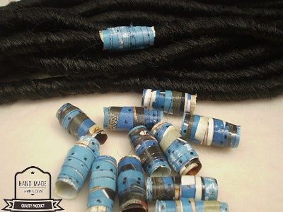 Dreadz Handmade Glazed Recycled Paper Dreadlock Hair Bead (8mm Hole) x 1 Bead (#60) (Blues)