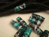 Dreadz Handmade Glazed Recycled Paper Dreadlock Hair Bead (8mm Hole) x 1 Bead (#62) (Blue/Black)