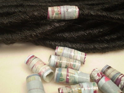 Dreadz Handmade Glazed Recycled Paper Dreadlock Hair Bead (8mm Hole) x 1 Bead (#63) (Grey/Purple)