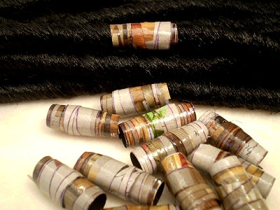 Dreadz Handmade Glazed Recycled Paper Dreadlock Hair Bead (8mm Hole) x 1 Bead (#64) (Browns)