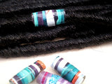 Dreadz Handmade Glazed Recycled Paper Dreadlock Hair Bead (8mm Hole) x 1 Bead (#67) (Aqua/Purple)