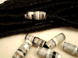 Dreadz Handmade Glazed Recycled Paper Dreadlock Hair Bead (8mm Hole) x 1 Bead (#70) (Grey/White)