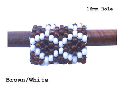 Handmade Peyote Stitch Beaded Dreadlock Sleeve - LARGE (16mm Hole) x 1 (#122) Brown/White