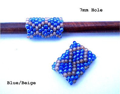 Handmade Peyote Stitch Beaded Dreadlock Sleeve (7mm Hole) x 1 (#129) Blue/Beige