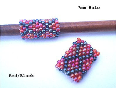 Handmade Peyote Stitch Beaded Dreadlock Sleeve (7mm Hole) x 1 (#131) Red/Black