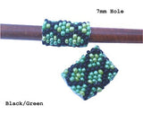 Handmade Peyote Stitch Beaded Dreadlock Sleeve (7mm Hole) x 1 (#132) Black/Green