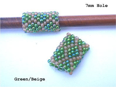 Handmade Peyote Stitch Beaded Dreadlock Sleeve (7mm Hole) x 1 (#134) Green/Beige