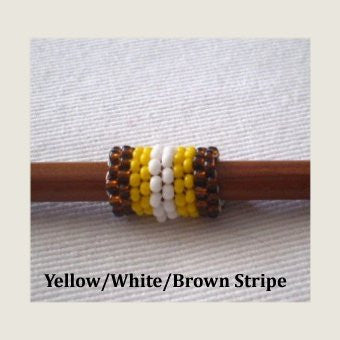 Handmade Peyote Stitch Beaded Dreadlock Sleeve (7mm Hole) x 1 (Yellow/White/Brown Stripe)