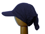 Fair Trade Cotton Peak Brim Open Back Beanie Hat (Navy Blue)