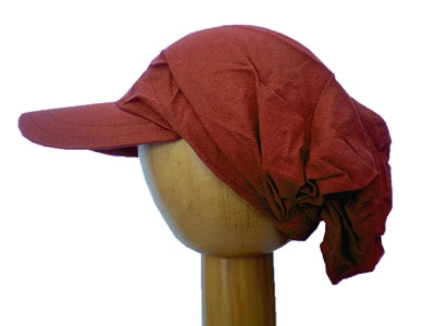 Fair Trade Cotton Peak Brim Open Back Beanie Hat (Rust)