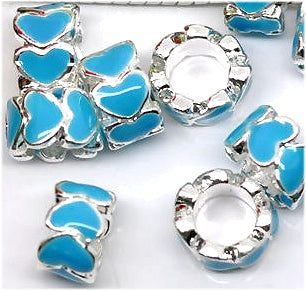Dreadz Silver and Blue Enamel Hearts Hair Beads (Hole 5mm) (x 2 Beads)