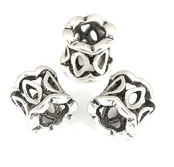 A 2-pack of silver scroll design dreadlock hair beads each with 6.5 millimetre hole